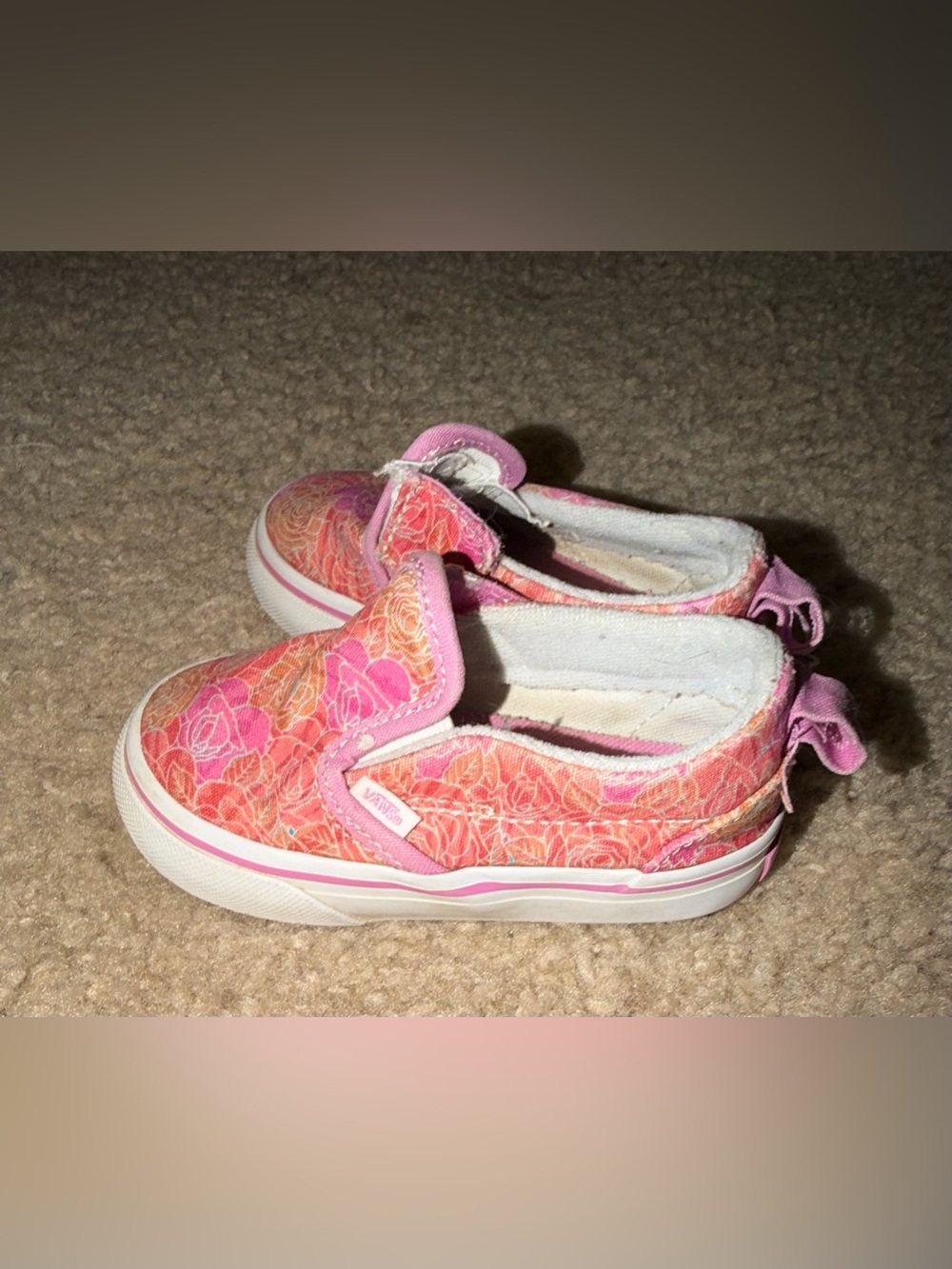 Toddler Girls Vans Kids Floral Slip-On Sneakers - Pink and Orange
